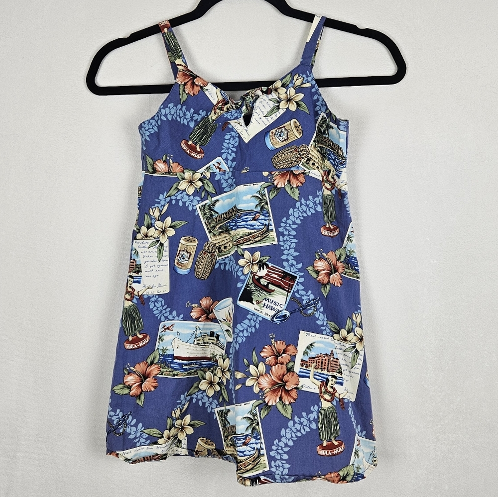 Hilo Hattie Vintage Hawaiian Tropical Dress Blue Pink Size 7